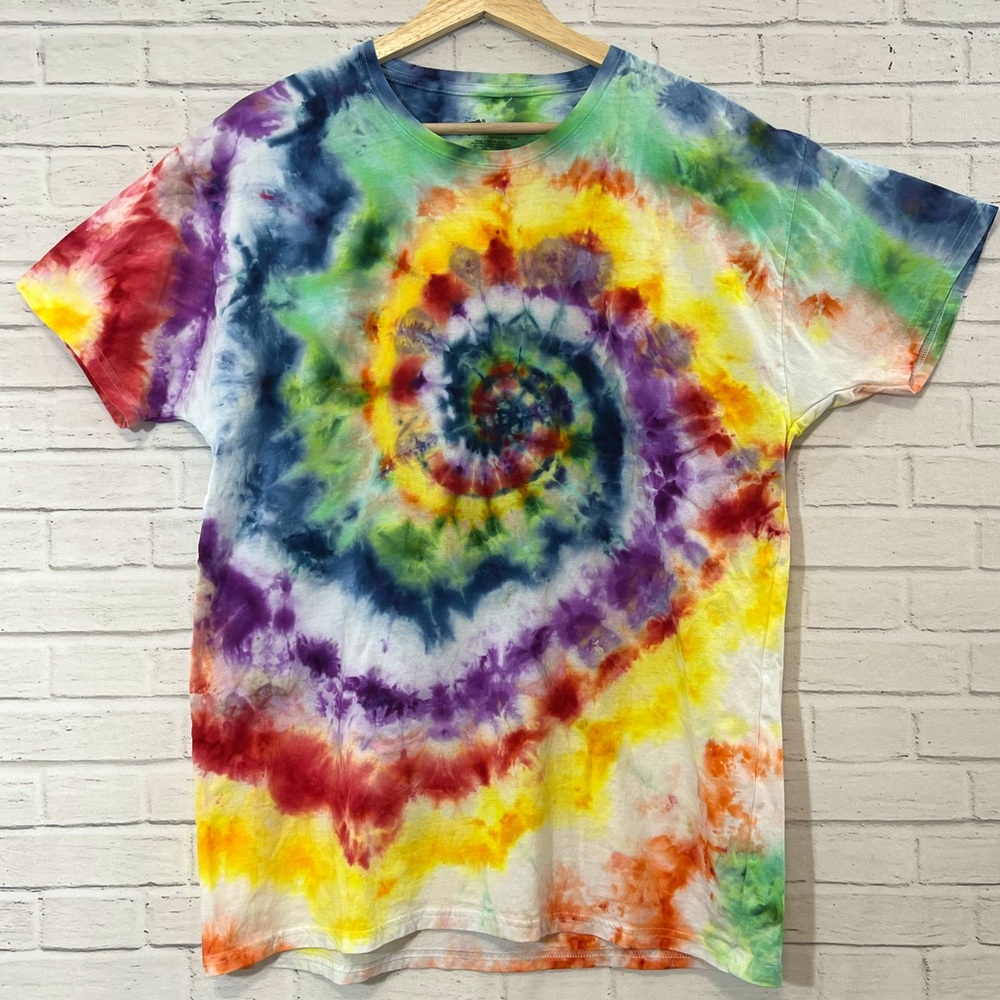 OOAK Rainbow ice dyed tie dye spiral tee Unisex Large - Picture 2 of 5